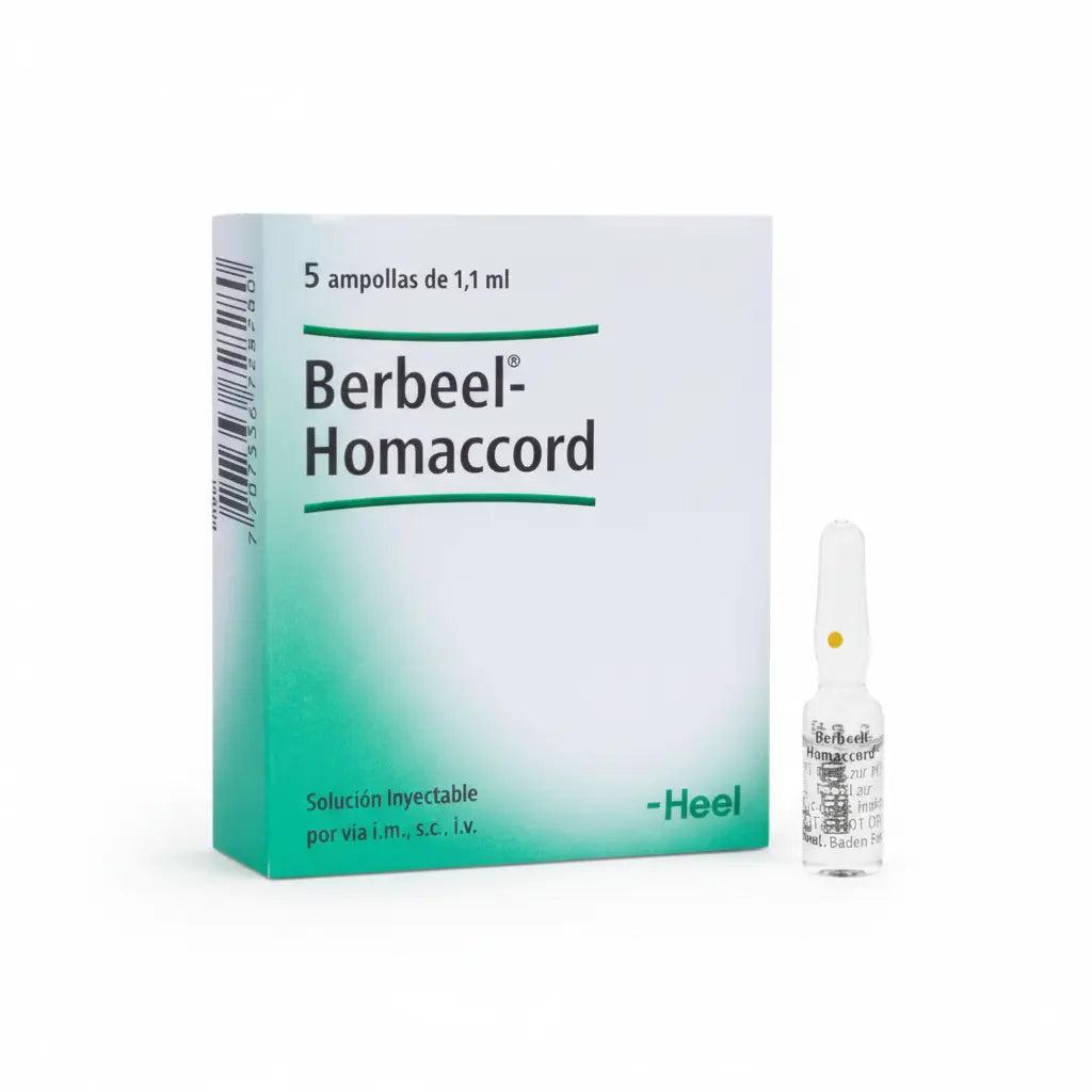 Imagen del producto Berbeel Homaccord Ampolla Heel, medicamento homeopático de prescripción médica elaborado por Heel y distribuido por Farmacia Alternativ Colombia.