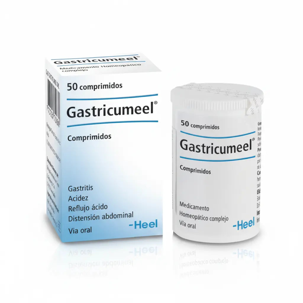 Frasco de Gastricumeel® Heel, medicamento homeopático de venta libre indicado como coadyuvante en trastornos digestivos leves, distribuido por Alternativ.