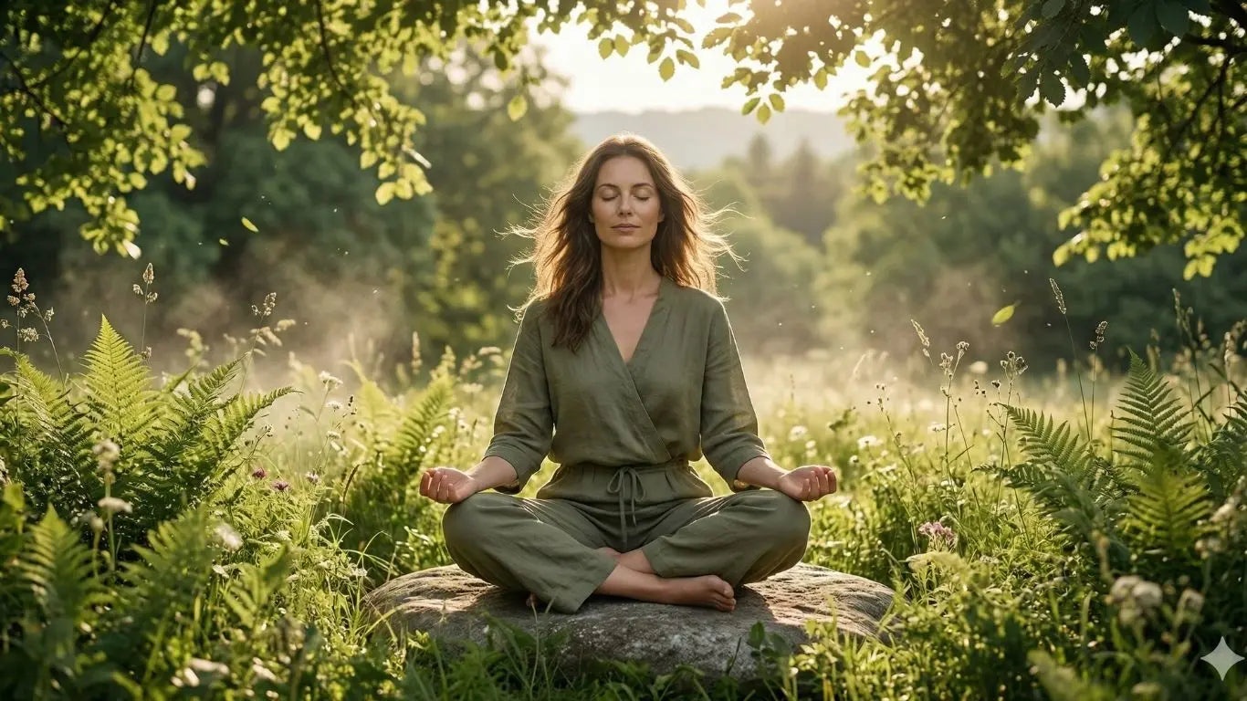 mujer meditando tranquilamente