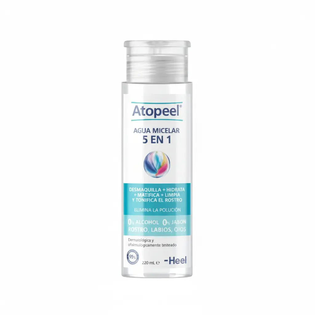 Agua Micelar 5 en 1 Atopeel Heel 220 ml – limpieza facial natural con Trehalose 100 y micelas suaves, disponible en Alternativ Colombia.