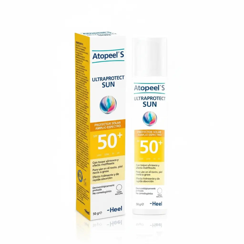 Atopeel S Ultra Protect Sun Tono Natural Heel 50 ml – protector solar facial natural SPF 50+ con ácido hialurónico – Alternativ Colombia.