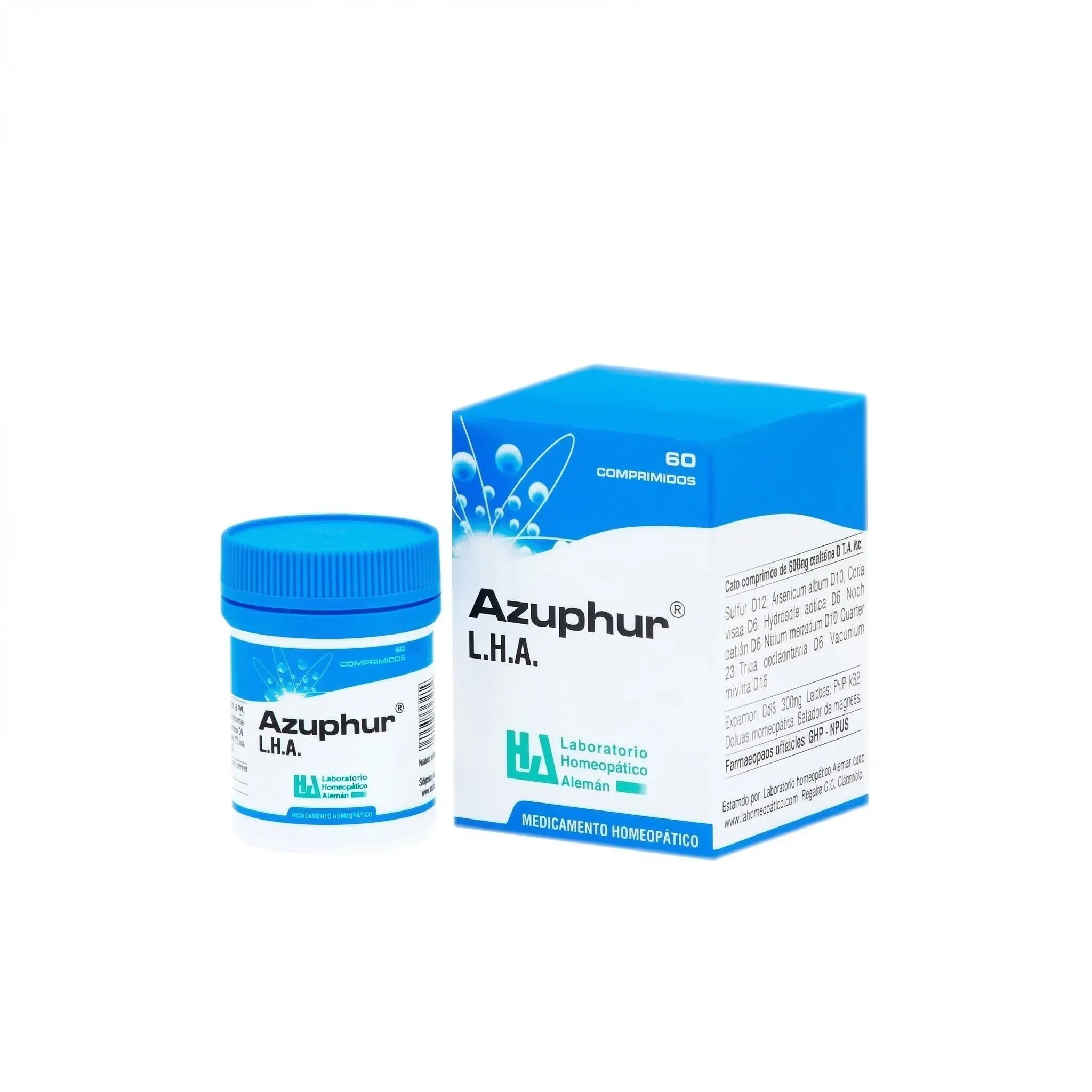 Azuphur LHA comprimidos medicamento homeopático frasco x60 registro INVIMA Colombia