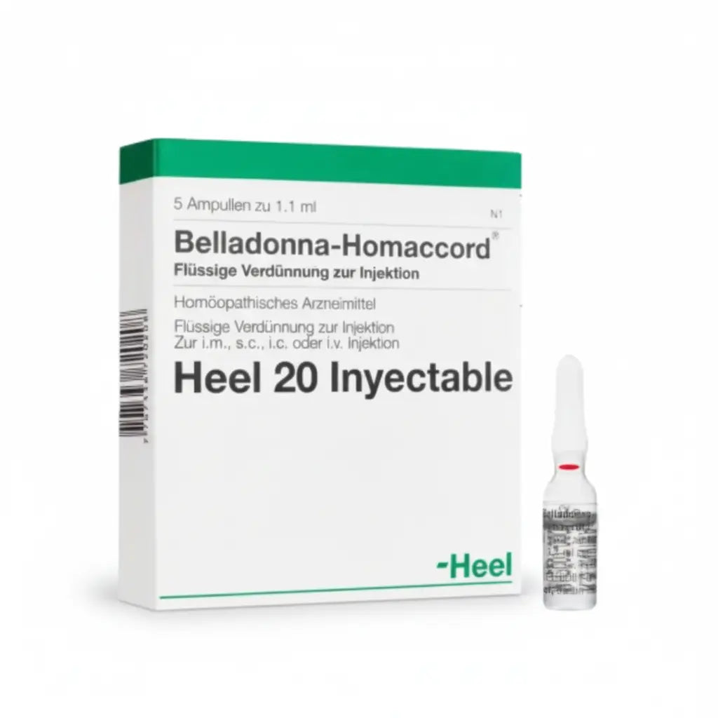 Imagen del producto Belladona Homaccord Ampolla Heel, medicamento homeopático de prescripción médica elaborado por Heel y distribuido por Farmacia Alternativ Colombia.