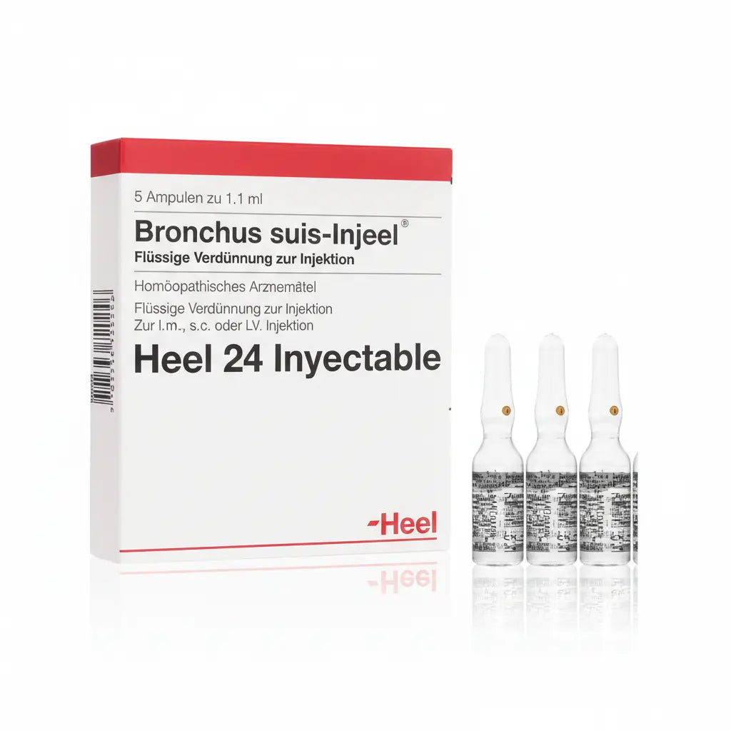 Bronchus Suis Injeel Ampolla caja x 5 ampollas 1.1 mL medicamento homeopático con fórmula médica distribuido por Alternativ en Colombia