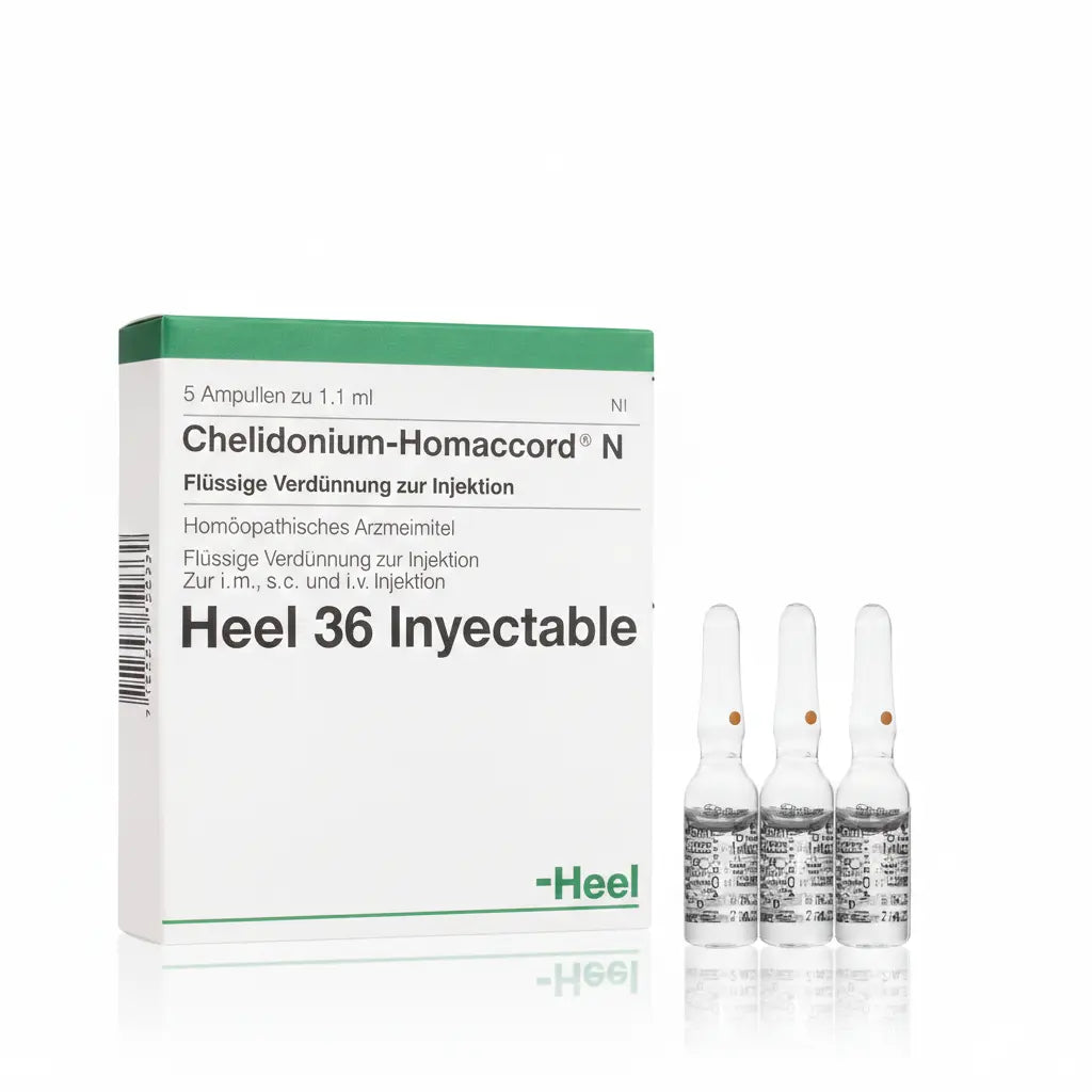 Chelidonium Homaccord Ampolla caja x 5 ampollas 2.2 mL medicamento homeopático con fórmula médica distribuido por Alternativ en Colombia