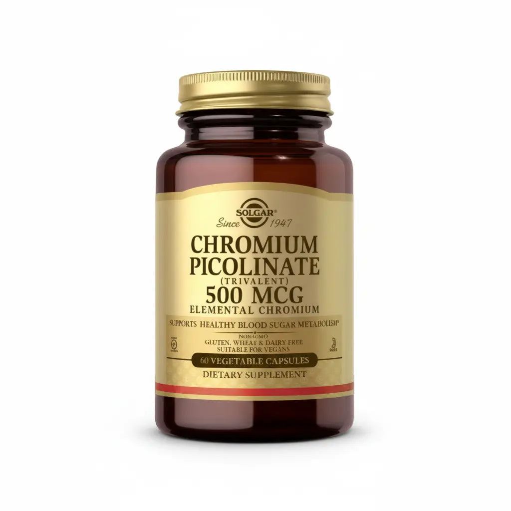 Chromium Picolinate 500 mcg Solgar – Suplemento dietario con cromo picolinato de alta biodisponibilidad. Distribuido por Alternativ SAS, farmacia integrativa en Colombia.