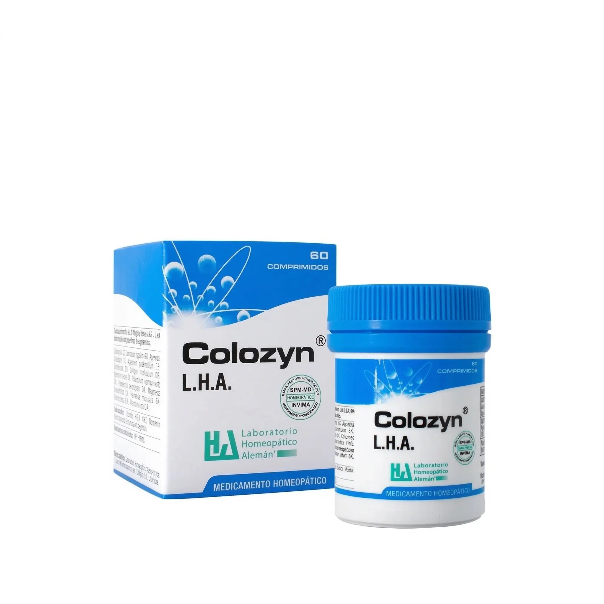 Colozyn LHA comprimidos medicamento homeopático frasco x60 registro INVIMA Colombia