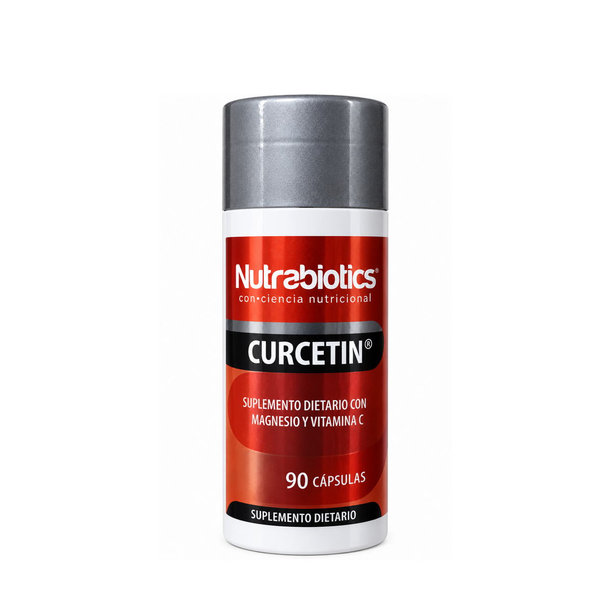 Frasco de Curcetin® Nutrabiotics x 90 cápsulas, suplemento dietario con cúrcuma, quercetina, magnesio y vitamina C