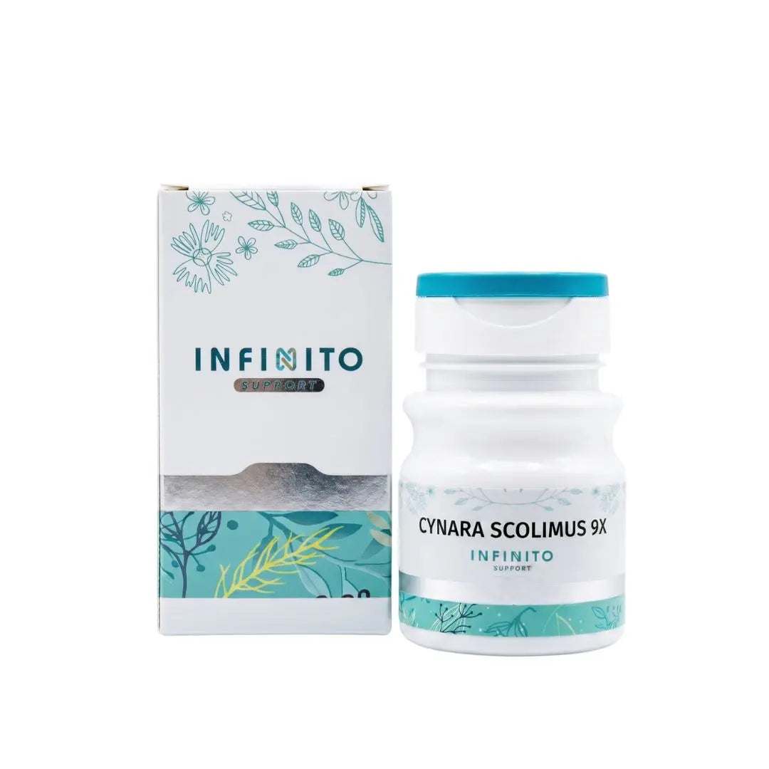 Cynara Scolimus 9X tabletas medicamento homeopático oficinal elaborado por Laboratorio Infinito H&V y distribuido por Alternativ S.A.S.