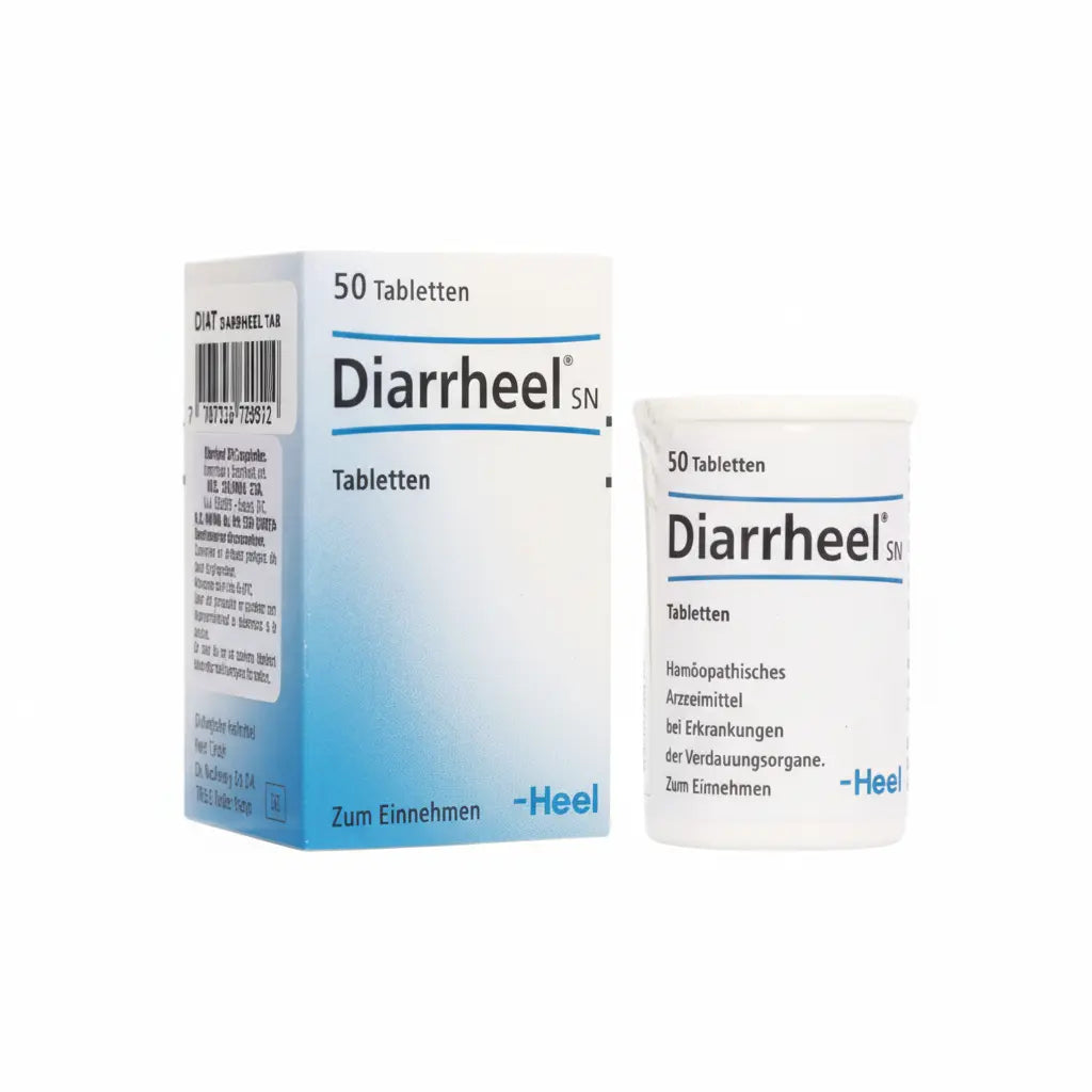 Imagen del producto Diarrheel Tabletas Heel, medicamento homeopático de prescripción médica elaborado por Heel y distribuido por Farmacia Alternativ Colombia.