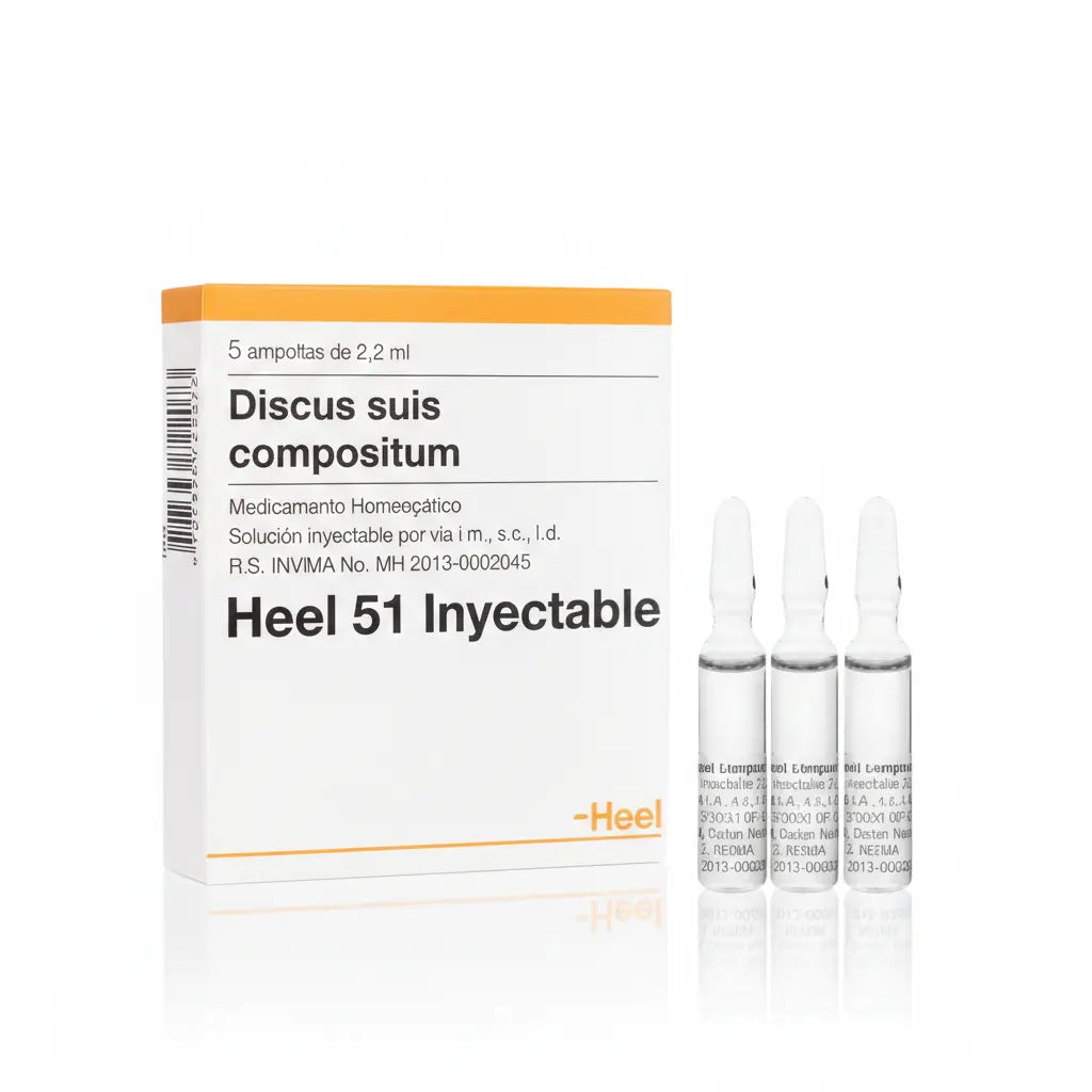 Discus Suis Compositum Ampolla caja x 5 ampollas 2.2 mL medicamento homeopático con fórmula médica distribuido por Alternativ en Colombia