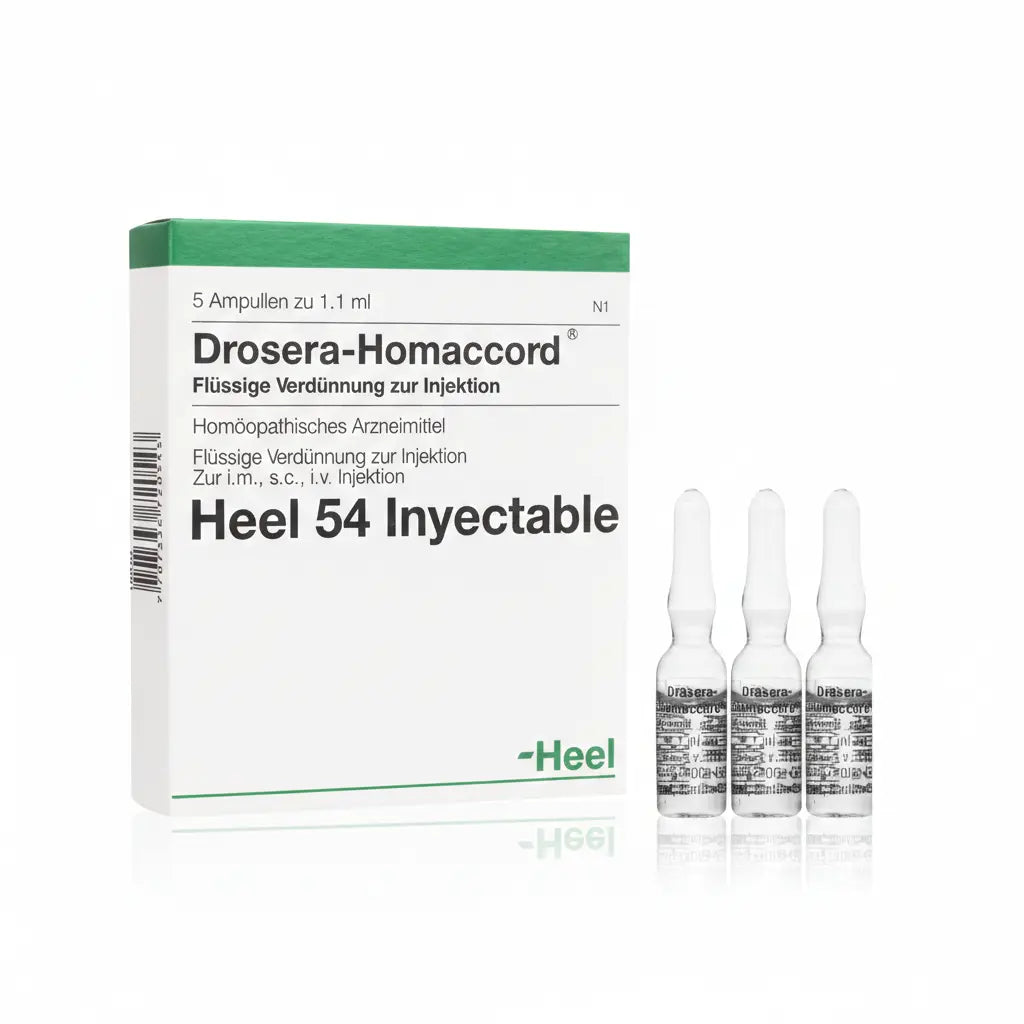 Drosera Homaccord Ampolla caja x 5 ampollas 1.1 mL medicamento homeopático con fórmula médica distribuido por Alternativ en Colombia