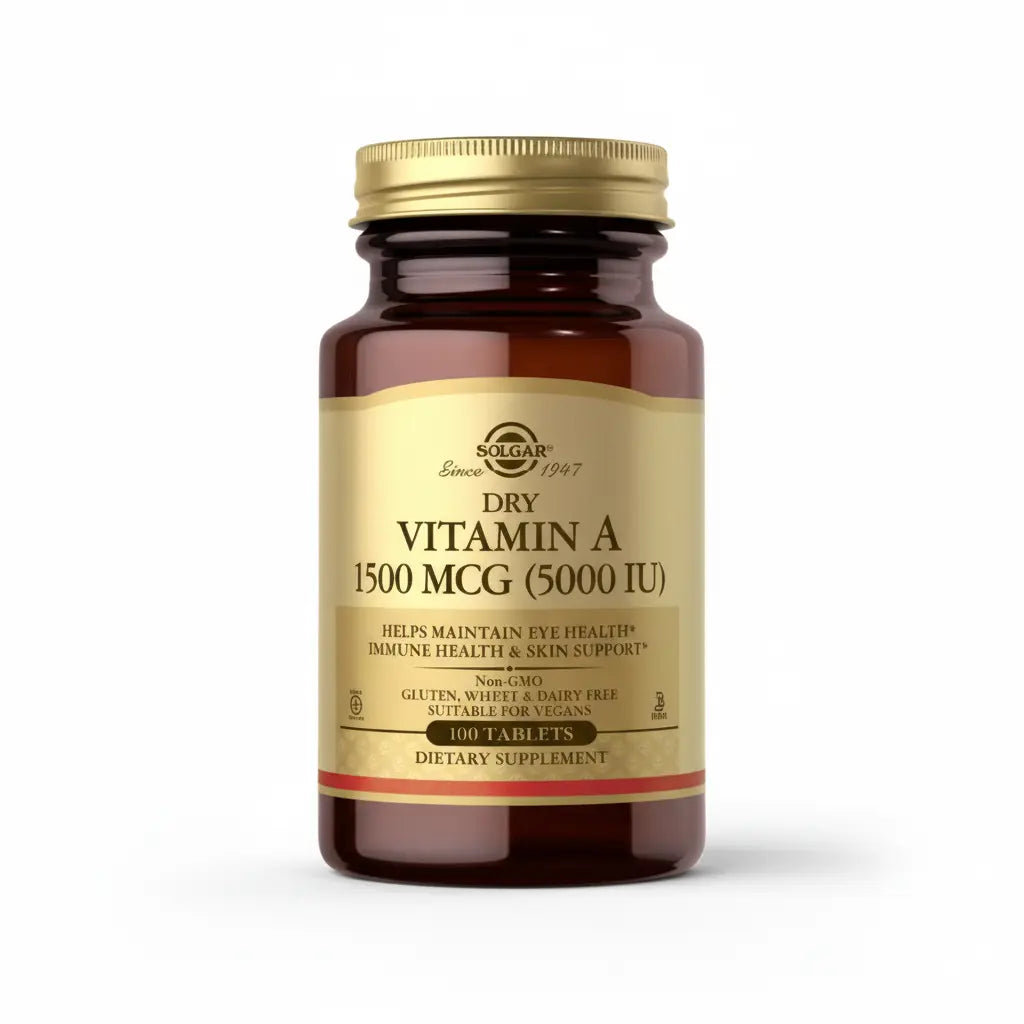 Dry Vitamin A 1500 mcg Solgar – Suplemento dietario con palmitato de retinol, formulado para el equilibrio nutricional. Distribuido por Alternativ SAS, farmacia integrativa en Colombia.