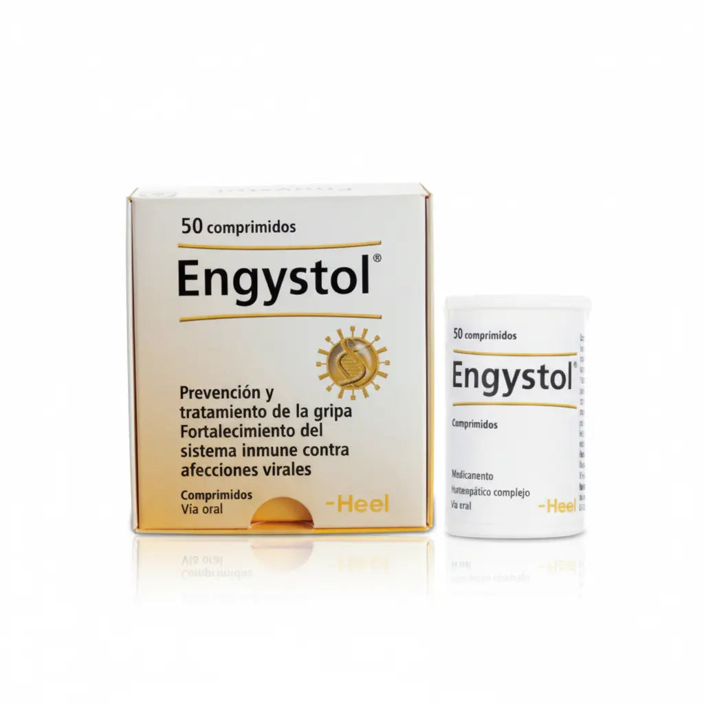 Caja de Engystol® Heel 50 tabletas, medicamento homeopático de venta libre indicado como apoyo al sistema inmune y bienestar general, distribuido por Alternativ.