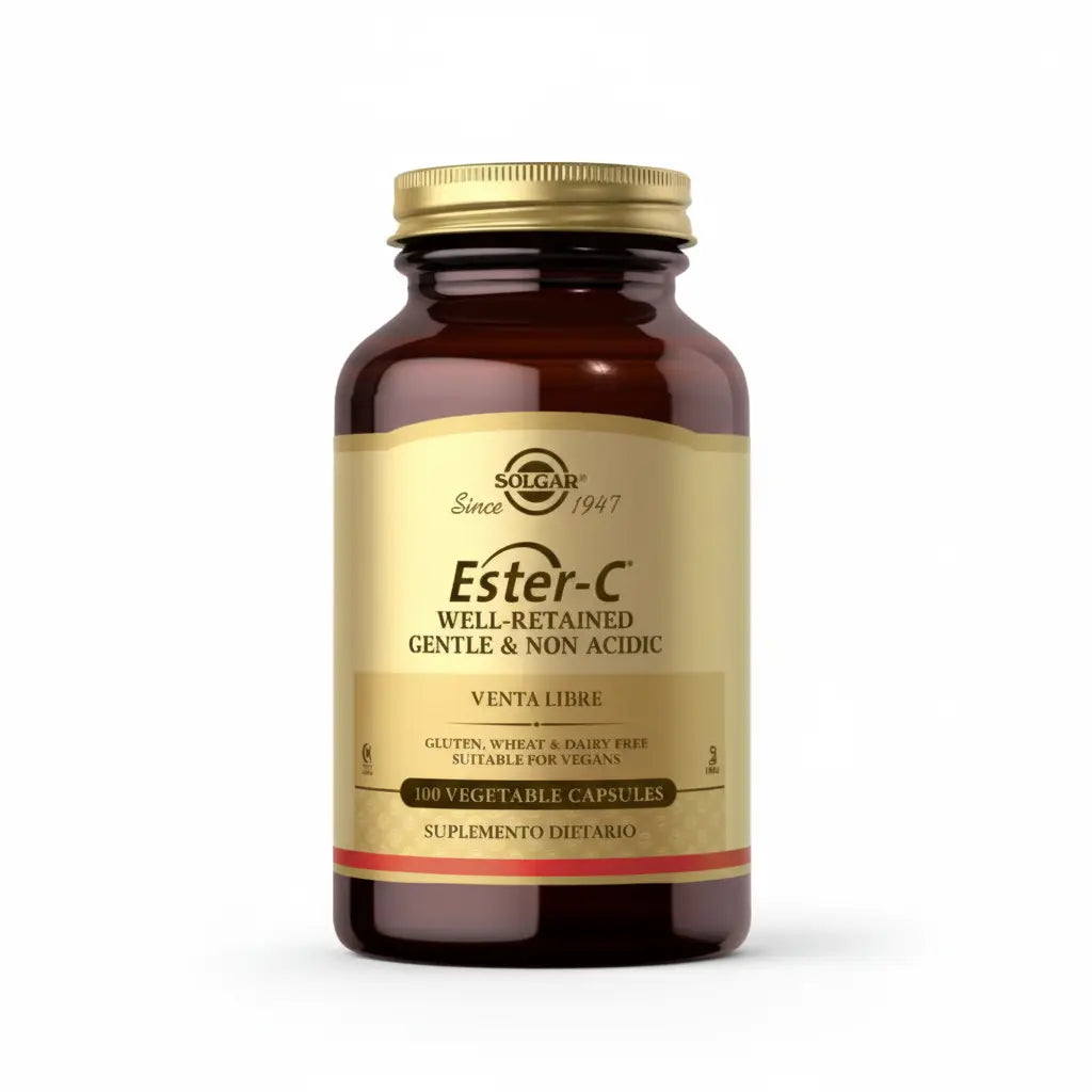 Ester-C Plus 500 mg Solgar – Suplemento dietario con vitamina C de liberación sostenida y bioflavonoides naturales. Distribuido por Alternativ SAS, farmacia integrativa en Colombia.