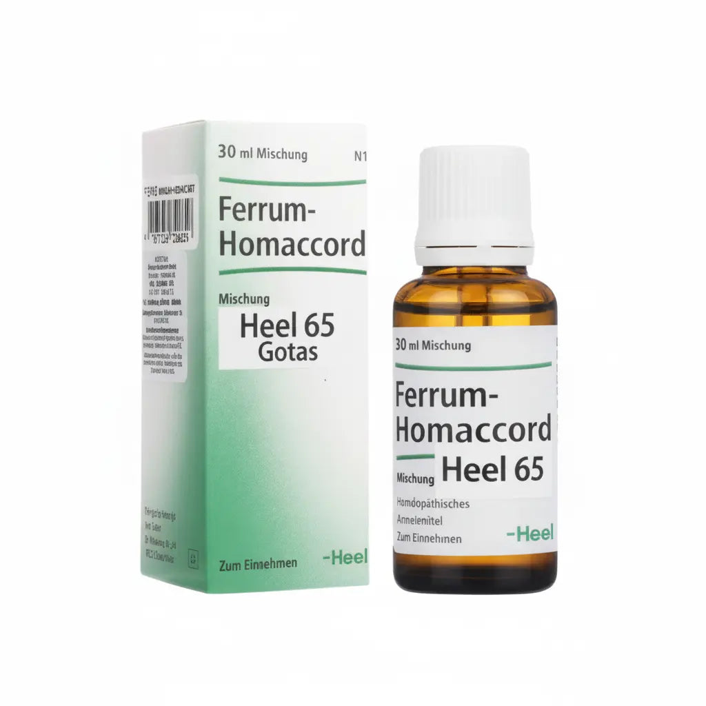 Ferrum Homaccord Gotas Heel – medicamento homeopático alemán que apoya el equilibrio circulatorio, distribuido por Alternativ, farmacia integrativa en Colombia.