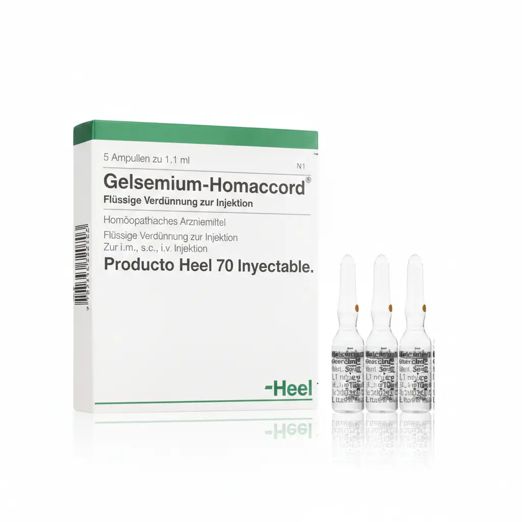 Gelsemium Homaccord Ampolla caja x 5 ampollas 2.2 mL medicamento homeopático con fórmula médica distribuido por Alternativ en Colombia