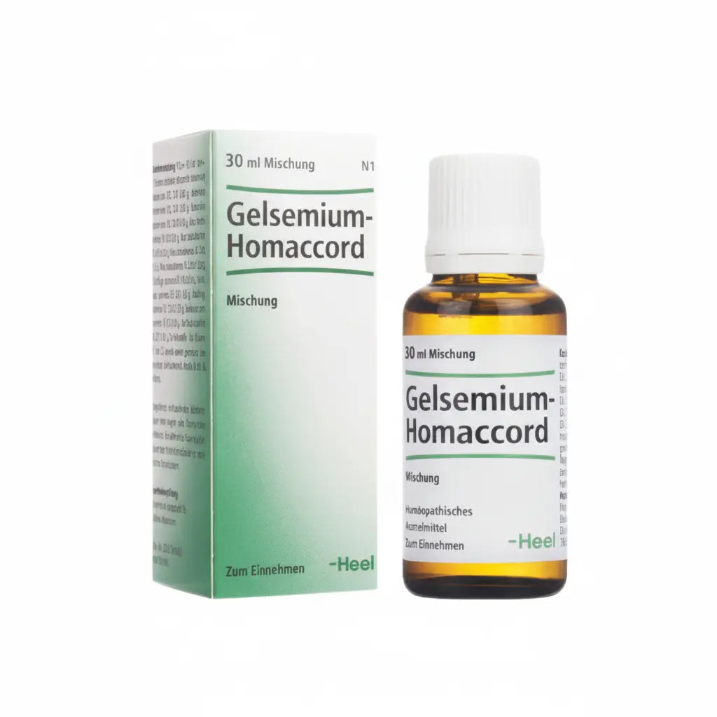 Gelsemium Homaccord Gotas Heel – medicamento homeopático alemán que apoya el equilibrio nervioso y el bienestar emocional, distribuido por Alternativ en Colombia.