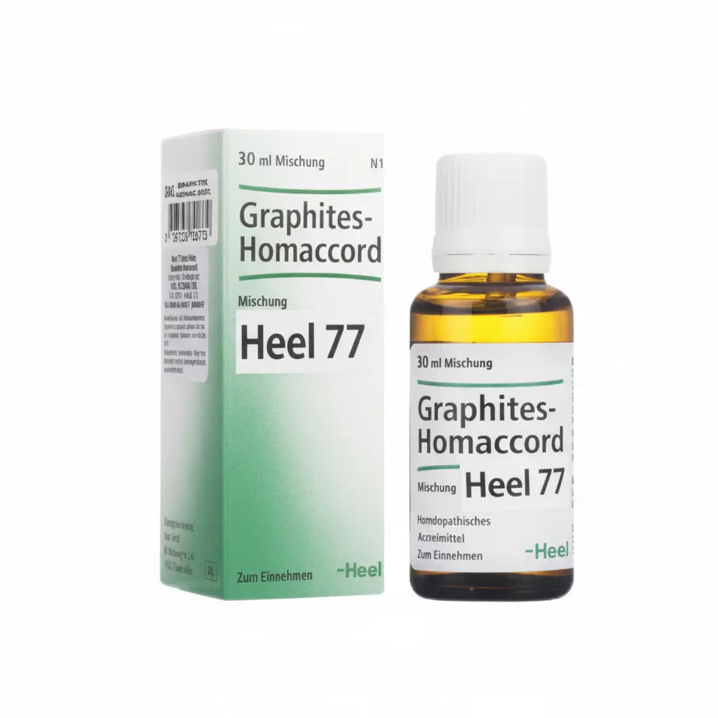 Graphites Homaccord Gotas Heel – medicamento homeopático alemán que apoya el equilibrio cutáneo y el bienestar dérmico, distribuido por Alternativ SAS en Colombia.