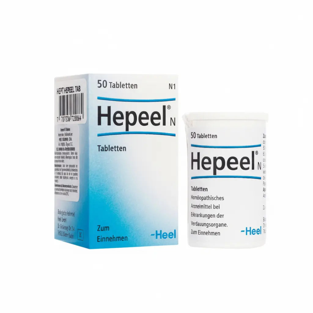 Imagen del producto Hepeel Tabletas Heel, medicamento homeopático de prescripción médica elaborado por Heel y distribuido por Farmacia Alternativ Colombia.