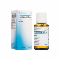 Frasco de Hormeel® Heel, medicamento homeopático en gotas indicado como coadyuvante en trastornos hormonales y del equilibrio endocrino, distribuido por Alternativ.