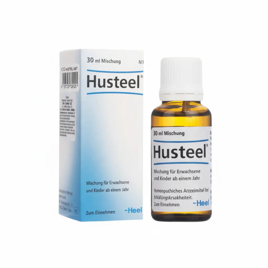 Husteel Gotas Heel – medicamento homeopático alemán que apoya el equilibrio respiratorio y el bienestar pulmonar, distribuido por Alternativ SAS en Colombia.