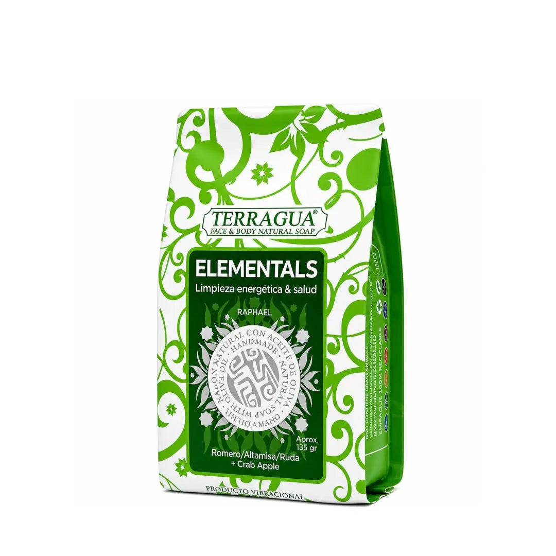 Jabón natural Elementals Terragua con ingredientes botánicos para limpieza y bienestar