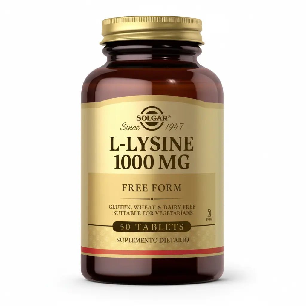 L-Lysine 1000 mg Solgar – Suplemento dietario con lisina pura, aminoácido esencial para el equilibrio nutricional. Distribuido por Alternativ SAS, farmacia integrativa en Colombia.