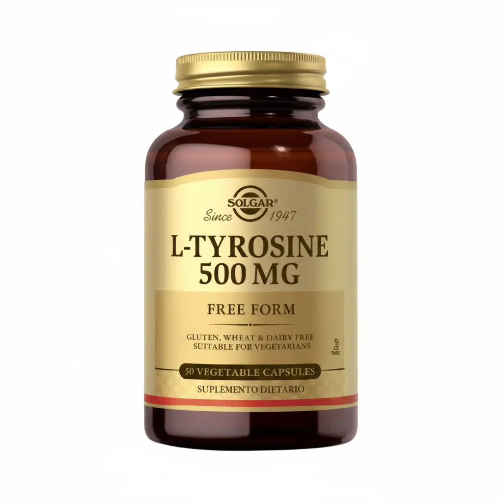 L-Tyrosine 500 mg Solgar – Suplemento dietario con tirosina pura, aminoácido esencial para el equilibrio nutricional. Distribuido por Alternativ SAS, farmacia integrativa en Colombia