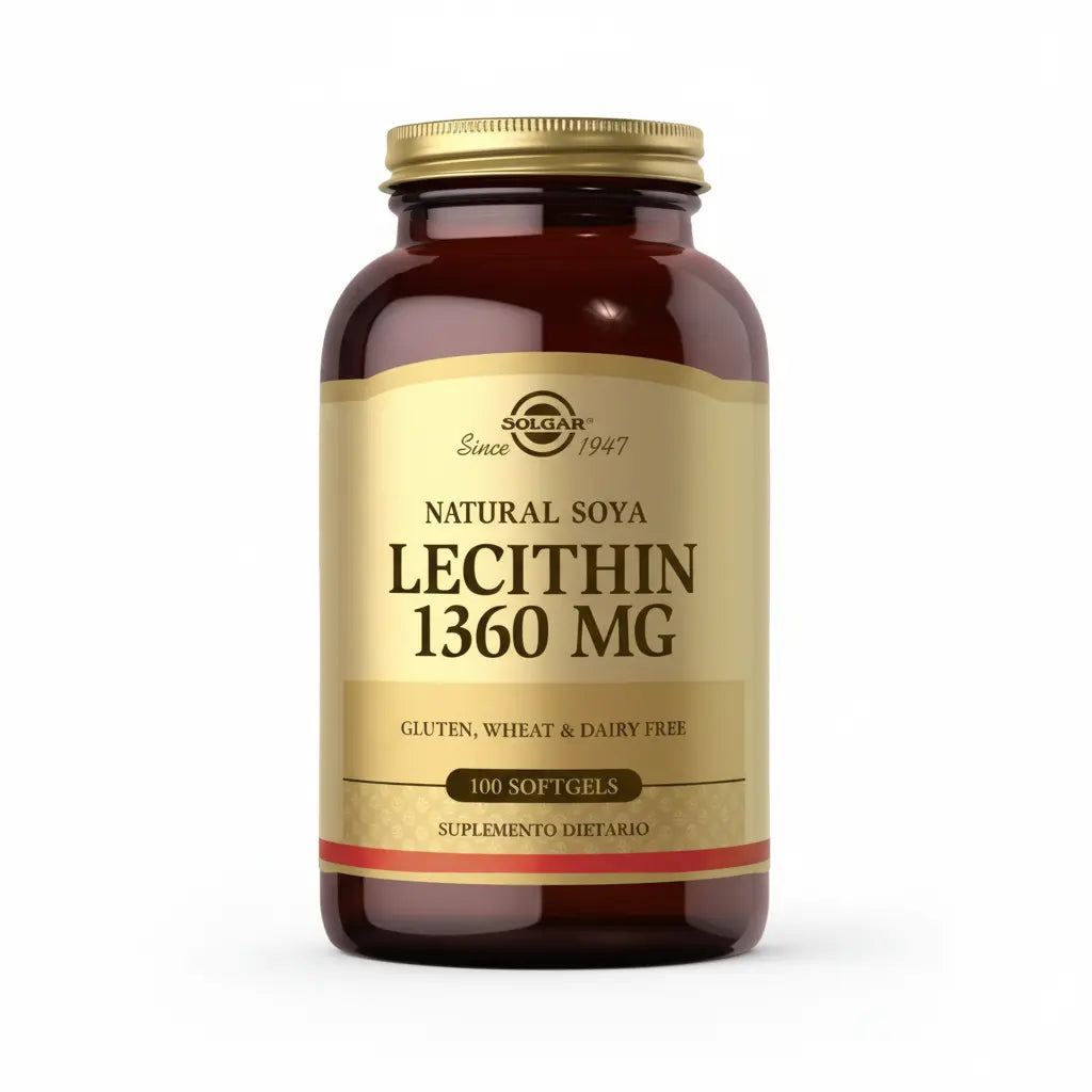 Lecithin 1360 mg Solgar – Suplemento dietario con lecitina natural de soya, fuente de fosfolípidos esenciales. Distribuido por Alternativ SAS, farmacia integrativa en Colombia.