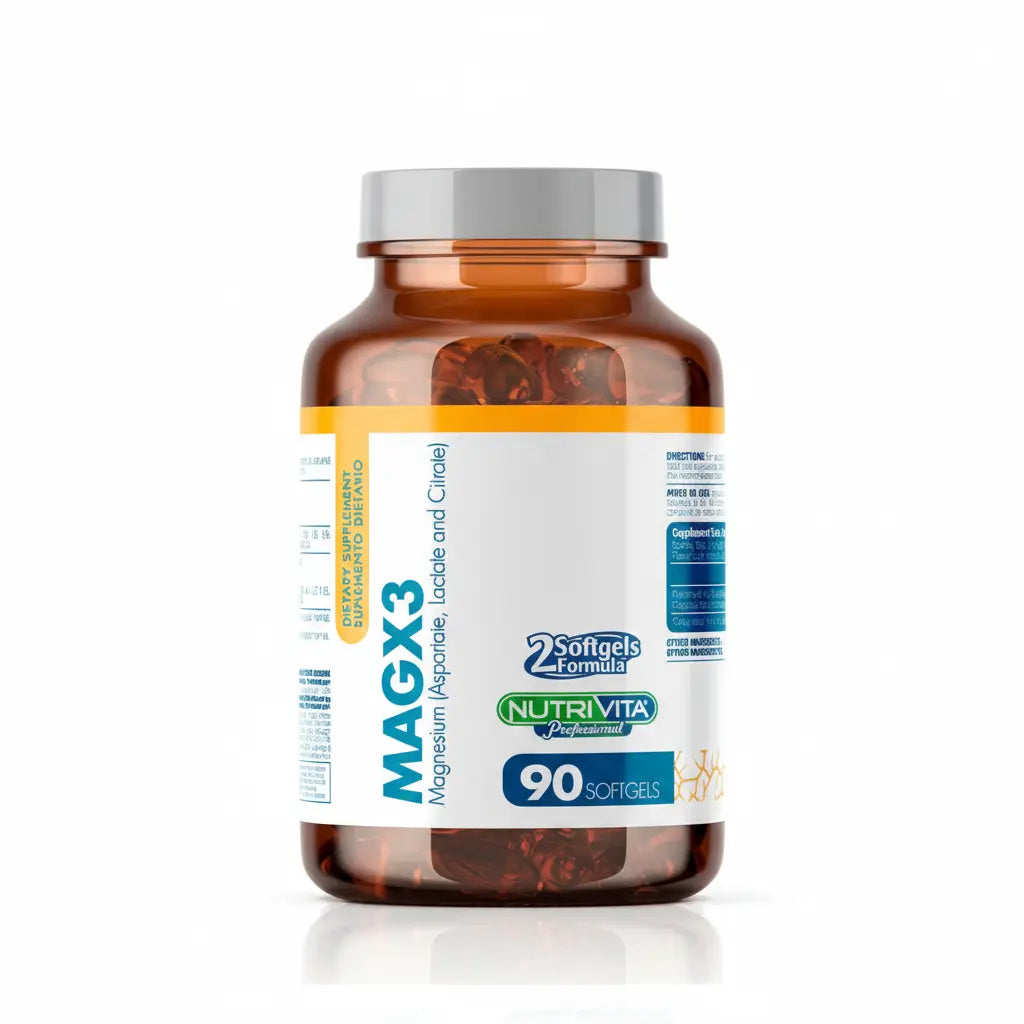 Mag X3 Magnesio Aspartato Lactato y Citrato Nutrivita 90 cápsulas suplemento dietario distribuido por Alternativ en Colombia