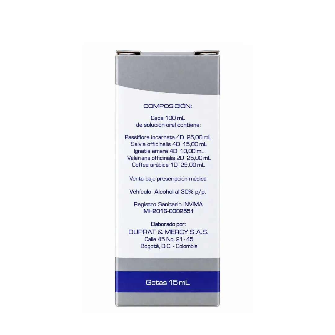 Caja de MaxDream con su composición, registro sanitario INVIMA MH2016-0002551 y presentación de 15 mL