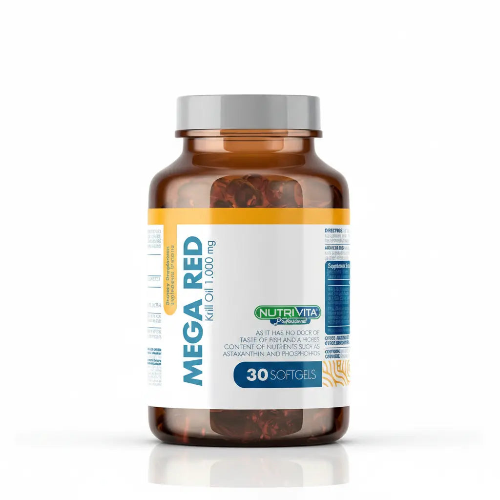 Mega Red Krill Oil 1000 mg Nutrivita 30 softgels suplemento dietario distribuido por Alternativ en Colombia