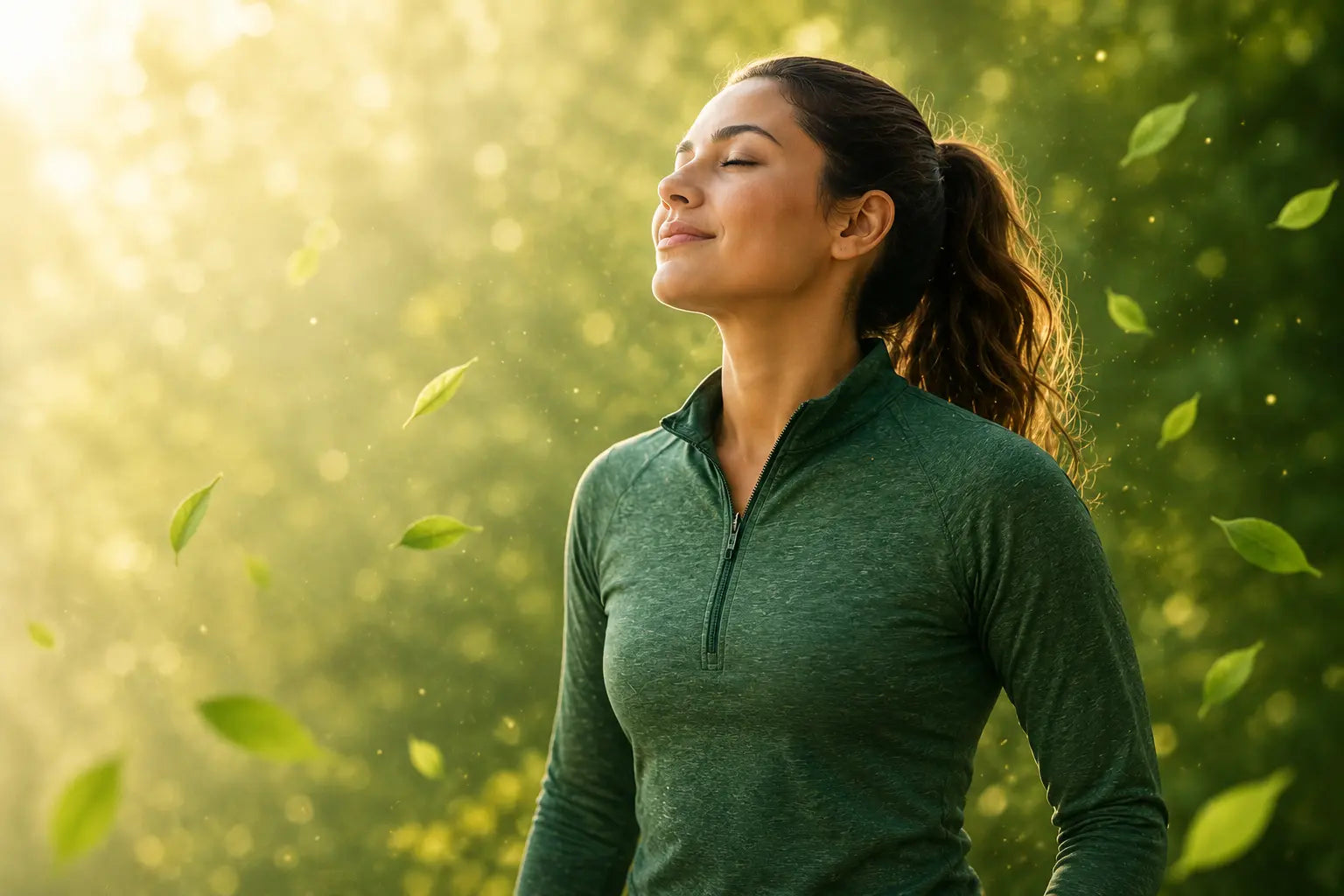 Mujer en equilibrio y bienestar, inspirando el cuidado natural del sistema inmune con soluciones de medicina integrativa y funcional de Alternativ.