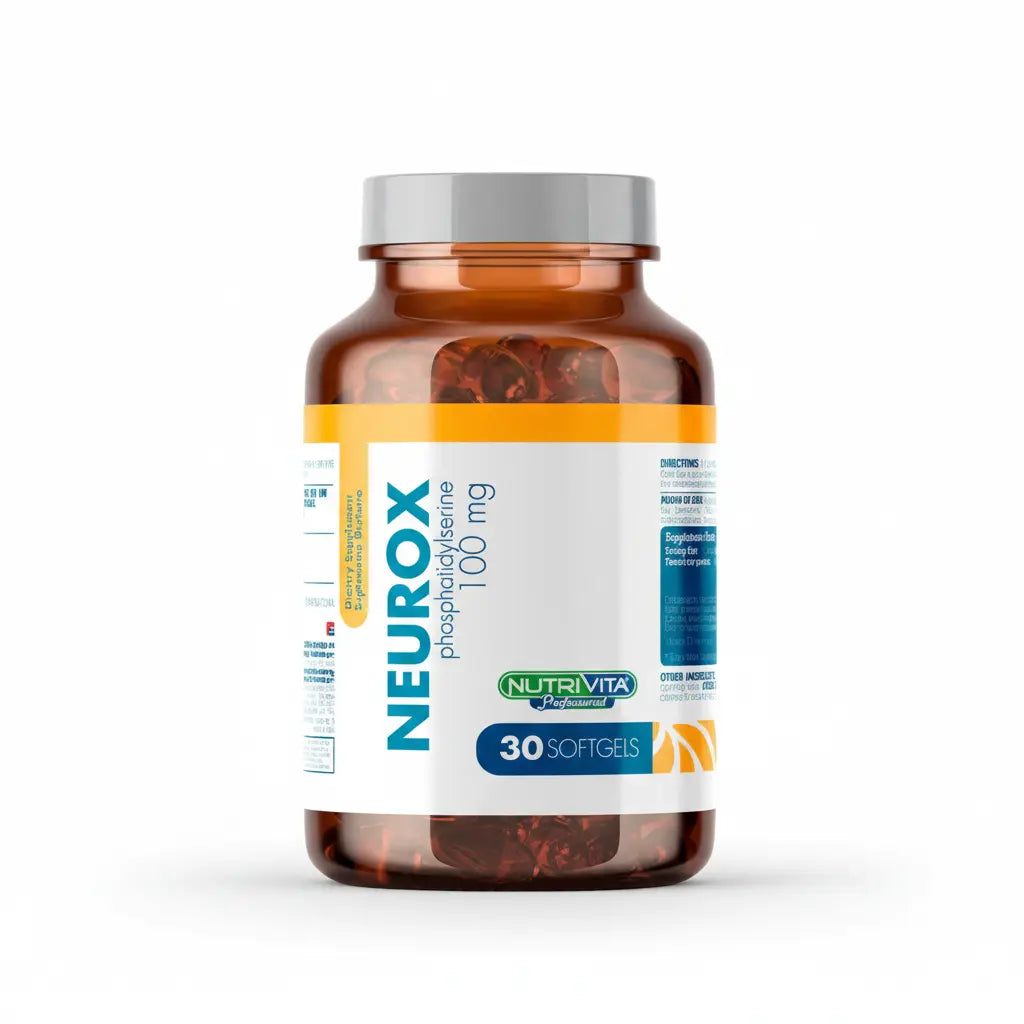 Neurox Phosphatidylserine 100 mg Nutrivita 30 softgels, suplemento dietario con fosfatidilserina distribuido por Alternativ en Colombia