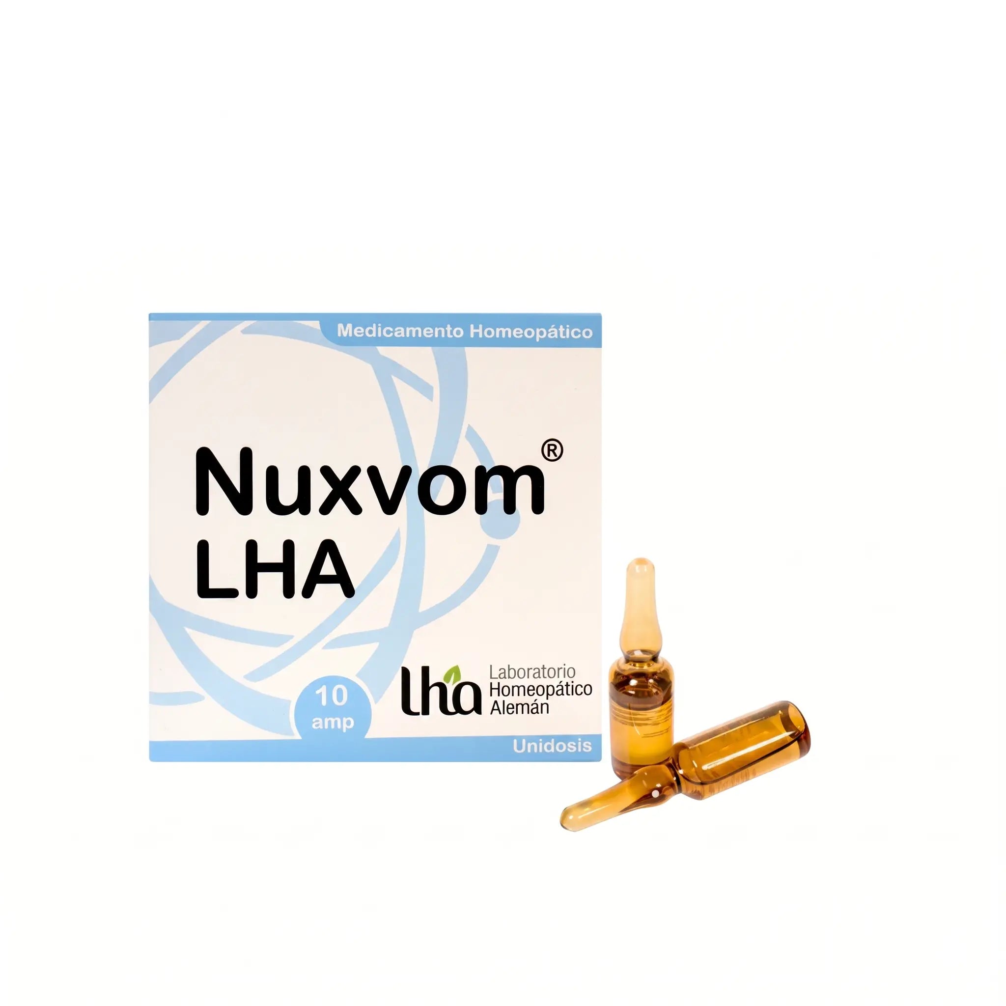 Nuxvom ampollas LHA x10 2 ml medicamento homeopático inyectable fórmula médica Colombia Alternativ