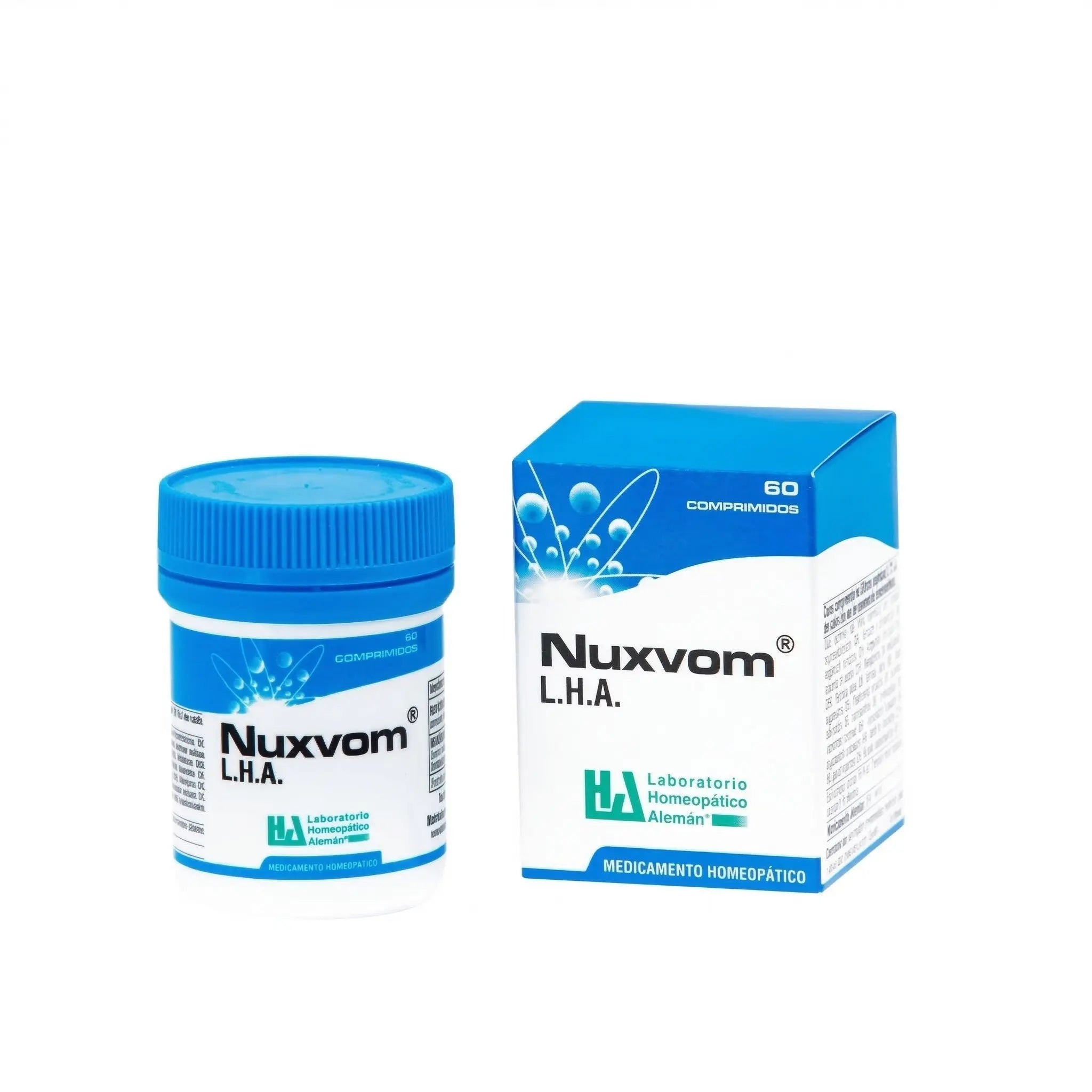 Nuxvom LHA tabletas Nux Vomica medicamento homeopático frasco x60 registro INVIMA Colombia