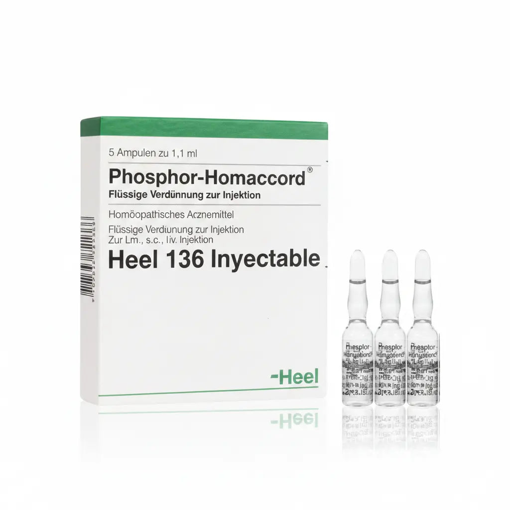 Phosphor Homaccord Ampolla caja x 5 ampollas 2.2 mL medicamento homeopático con fórmula médica distribuido por Alternativ en Colombia