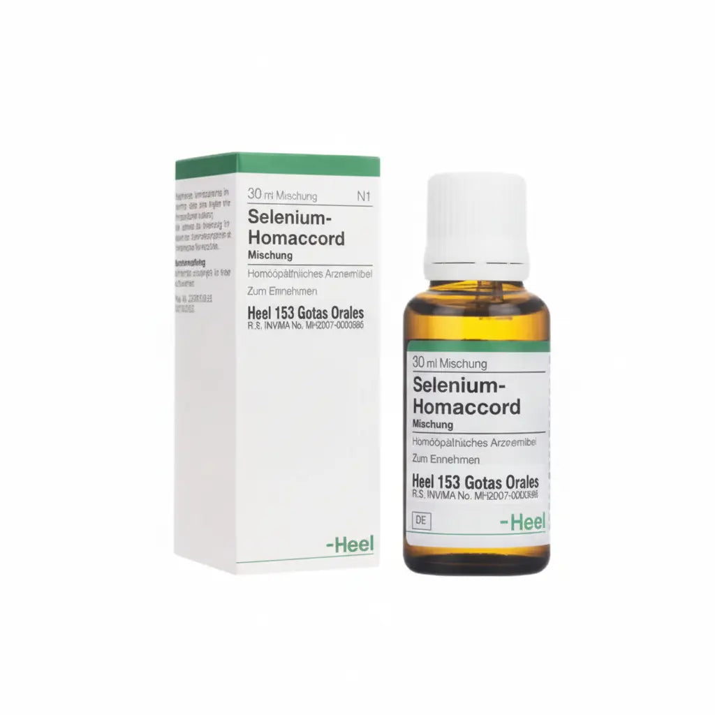 Selenium Homaccord Gotas Heel – medicamento homeopático alemán que apoya el equilibrio metabólico y el bienestar celular, distribuido por Alternativ SAS en Colombia.
