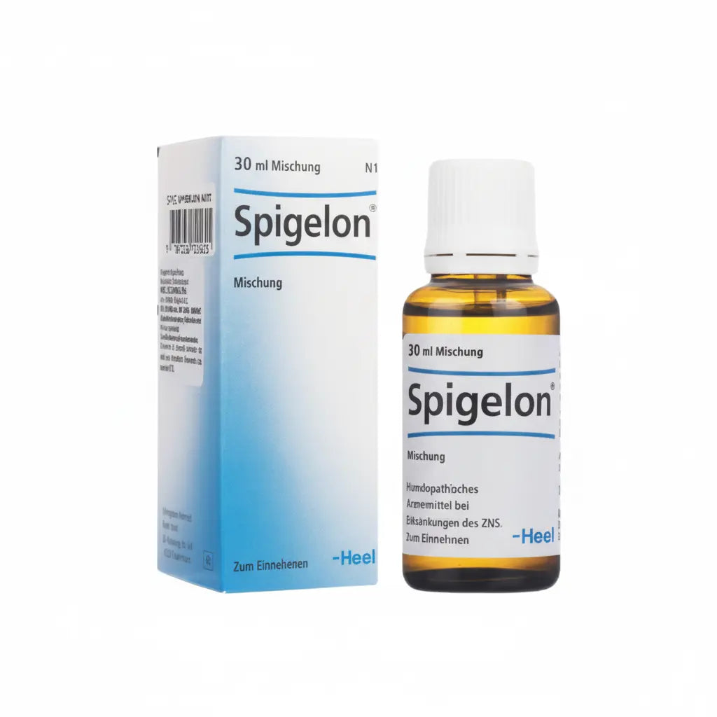 Spigelon Gotas Heel – medicamento homeopático alemán que apoya el equilibrio neurológico y el bienestar general, distribuido por Alternativ SAS en Colombia.