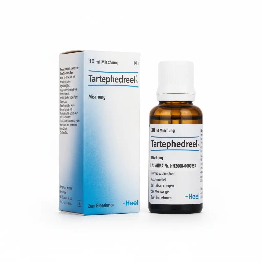 Tartephedreel Gotas Heel – medicamento homeopático alemán que apoya el equilibrio nervioso y el bienestar emocional, distribuido por Alternativ SAS en Colombia.