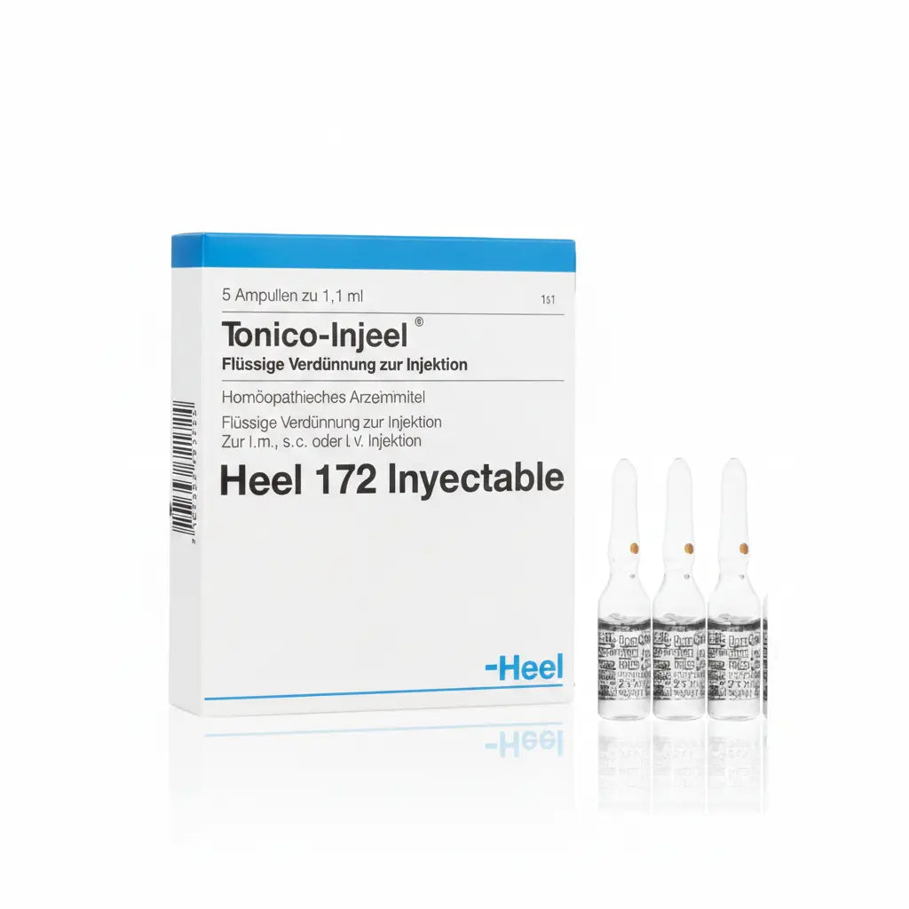 Tonico Injeel Ampolla caja x 5 ampollas 1.1 mL medicamento homeopático con fórmula médica distribuido por Alternativ en Colombia