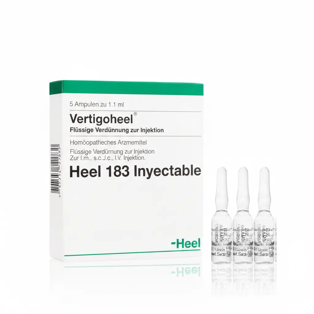 Vertigo Heel Ampolla caja x 5 ampollas 2.2 mL medicamento homeopático con fórmula médica distribuido por Alternativ en Colombia