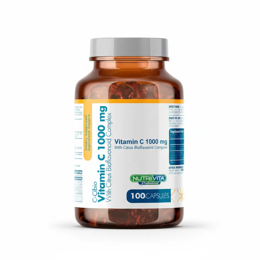 Vitamina C 1000 mg con Citrus Nutrivita 100 tabletas, suplemento dietario con bioflavonoides cítricos distribuido por Alternativ en Colombia