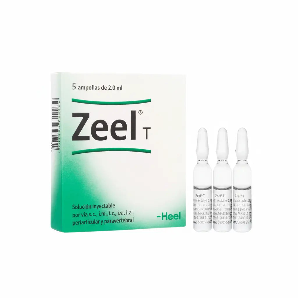 Imagen del producto Zeel T Ampolla Heel, medicamento homeopático de prescripción médica elaborado por Heel y distribuido por Farmacia Alternativ Colombia.